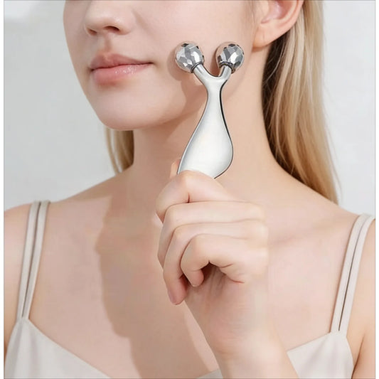 2-in-1 Gezichtsmassager & Gua Sha Roller – Roestvrijstaal – Kinlift & Huidversteviging