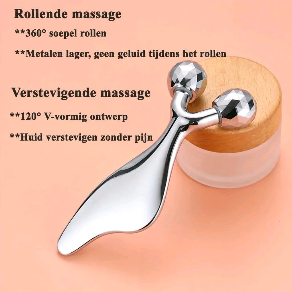 2-in-1 Gezichtsmassager & Gua Sha Roller – Roestvrijstaal – Kinlift & Huidversteviging