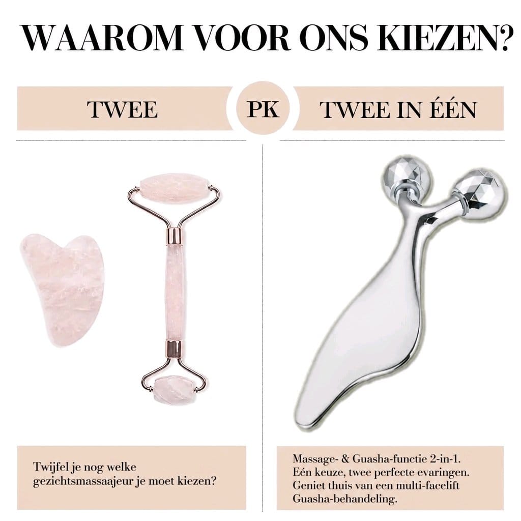 2-in-1 Gezichtsmassager & Gua Sha Roller – Roestvrijstaal – Kinlift & Huidversteviging