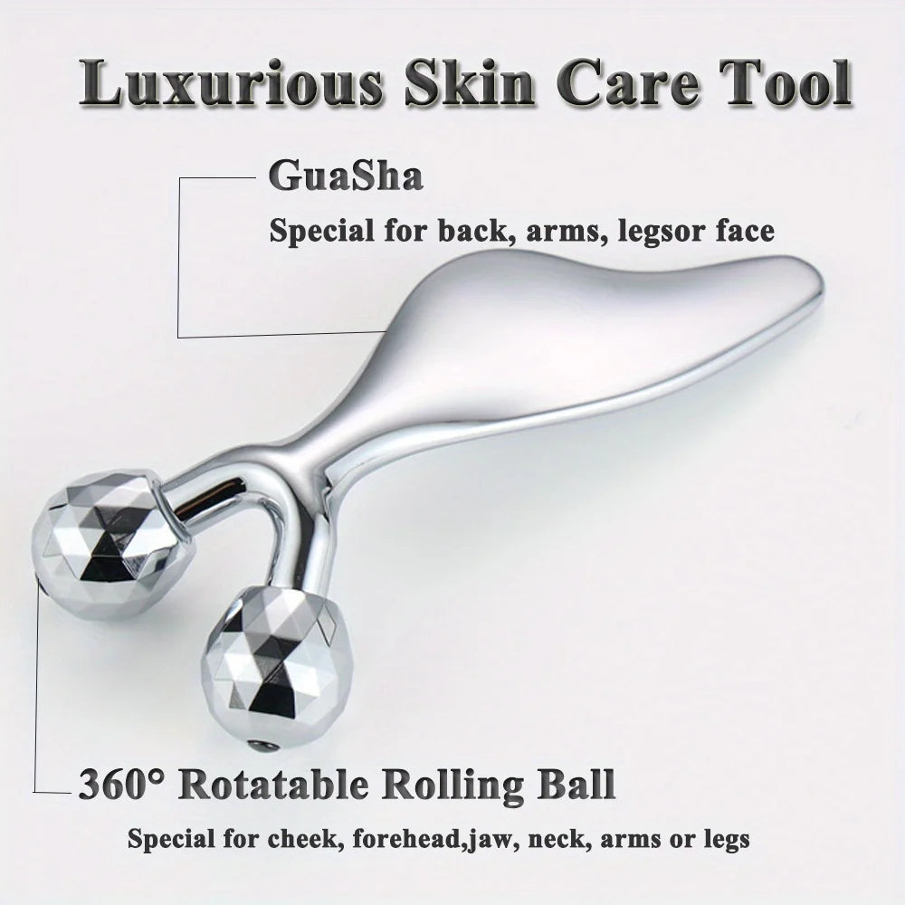 2-in-1 Gezichtsmassager & Gua Sha Roller – Roestvrijstaal – Kinlift & Huidversteviging