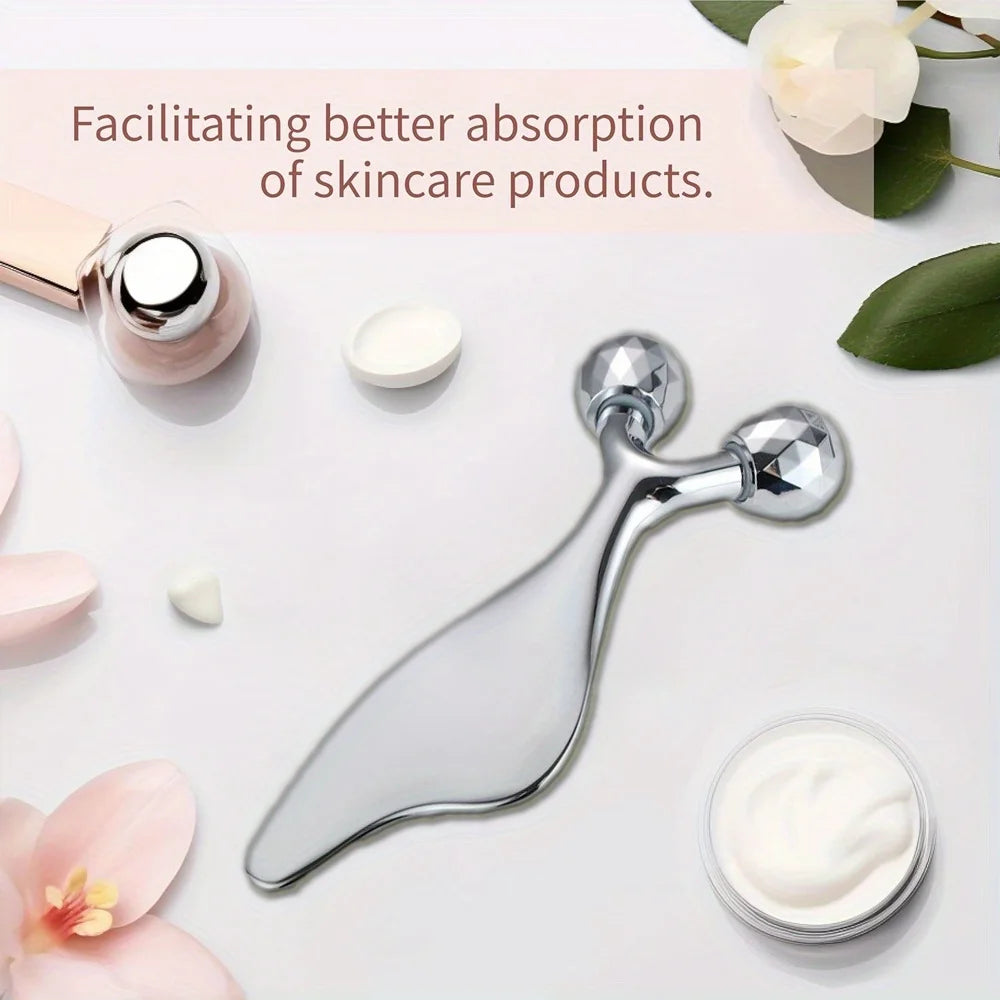 2-in-1 Gezichtsmassager & Gua Sha Roller – Roestvrijstaal – Kinlift & Huidversteviging