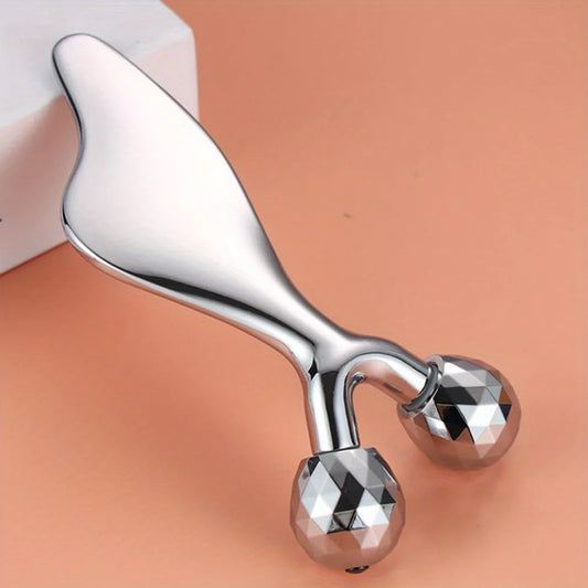 2-in-1 Gezichtsmassager & Gua Sha Roller – Roestvrijstaal – Kinlift & Huidversteviging