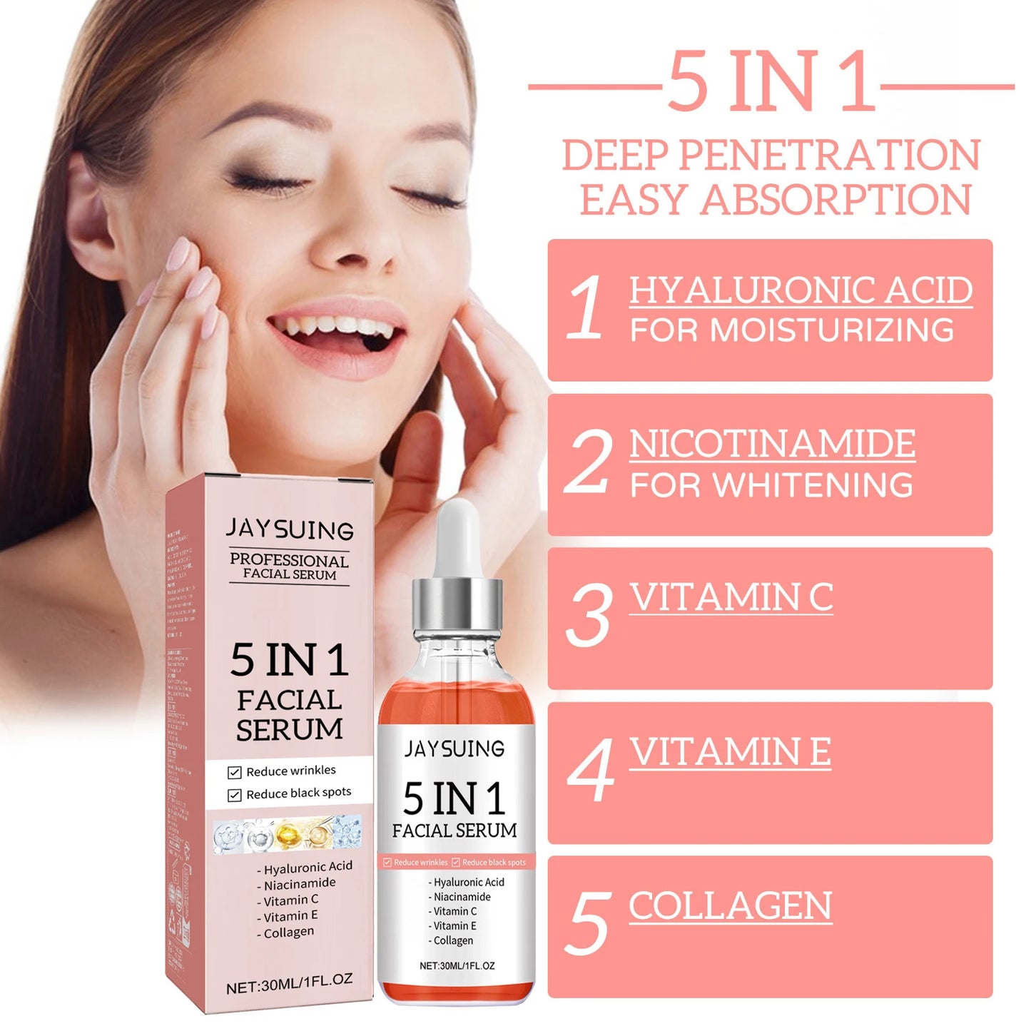 5-in-1 Gezichtsserum — Hyaluronzuur, Niacinamide & Vitamine C